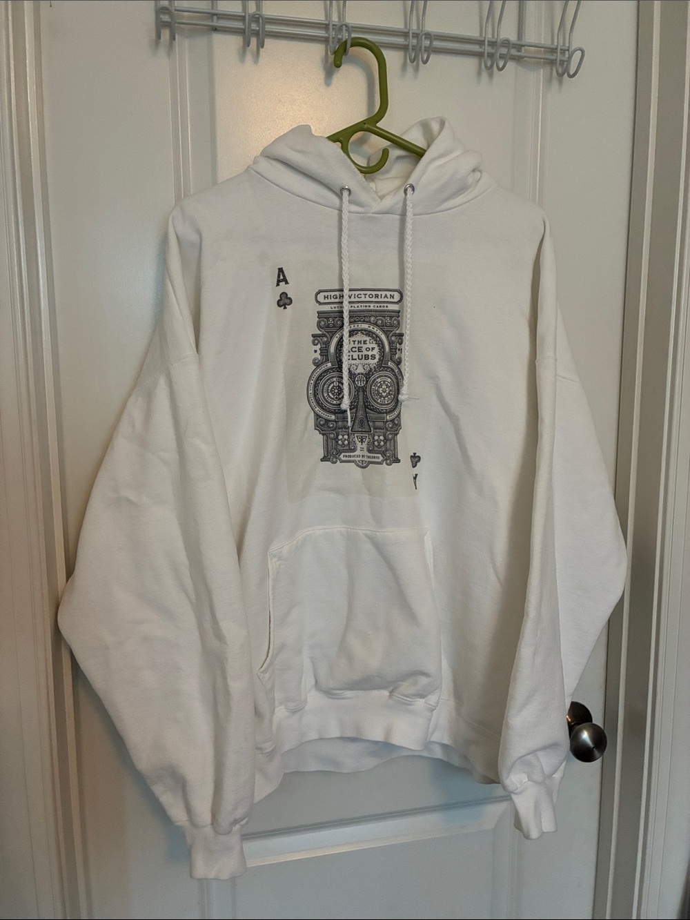 Hanes White Crewneck Hoodie with Ace Graphic